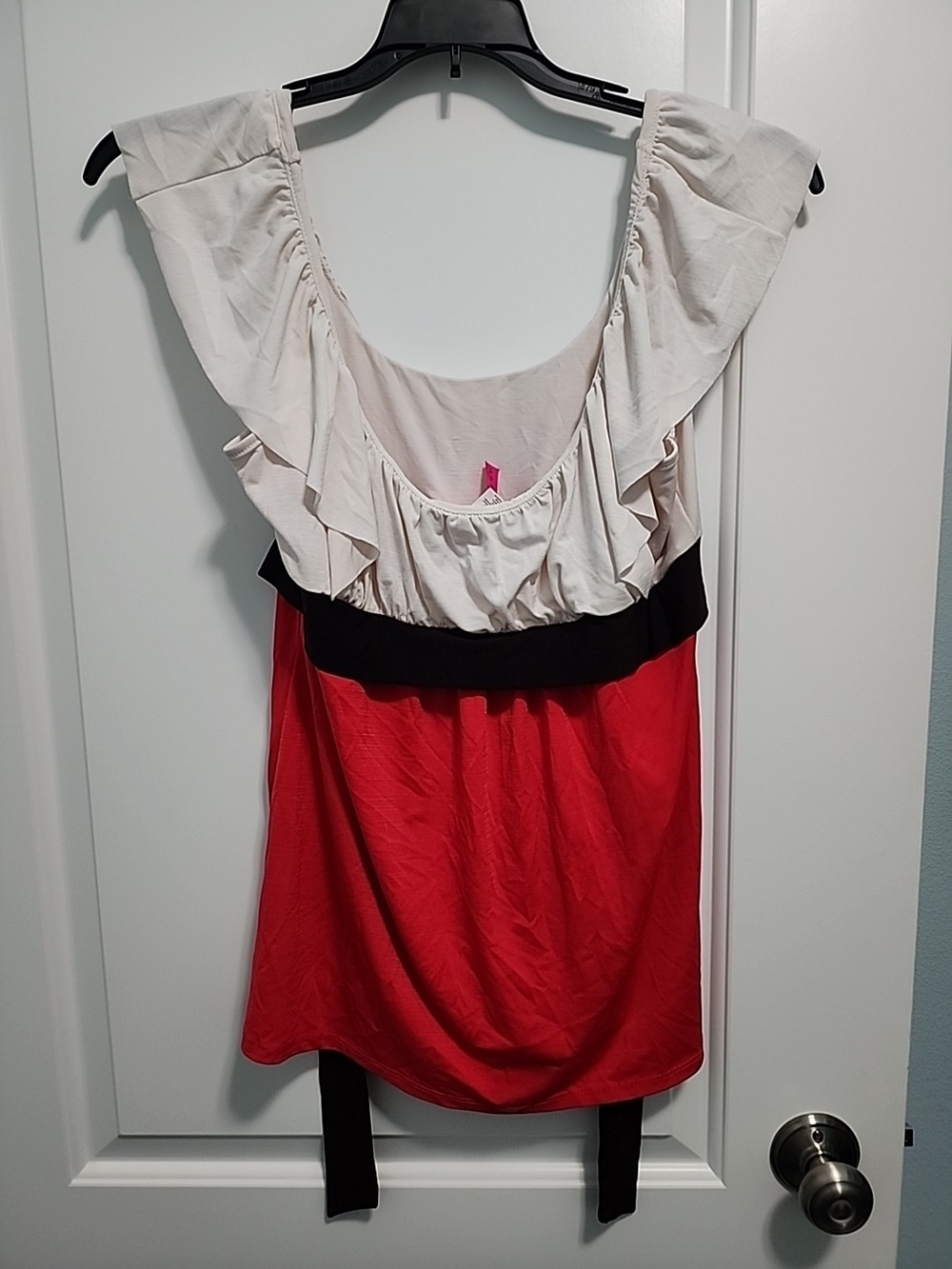 Heart Soul Colorblock Ruffle Tank Top - White, Black & Red
